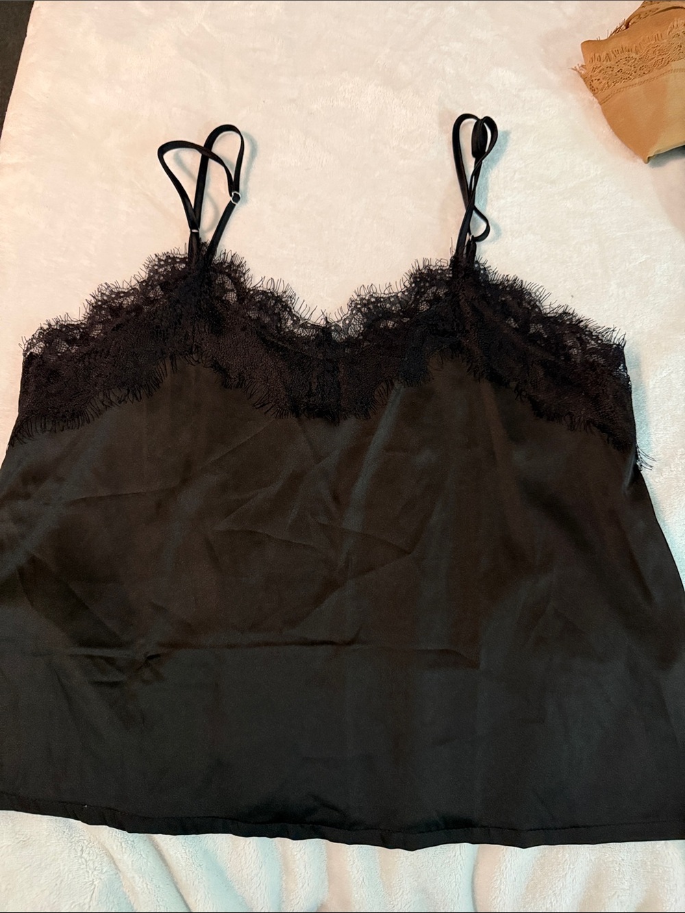 Amazon Black Lace Trim Satin Cami Tank Top
